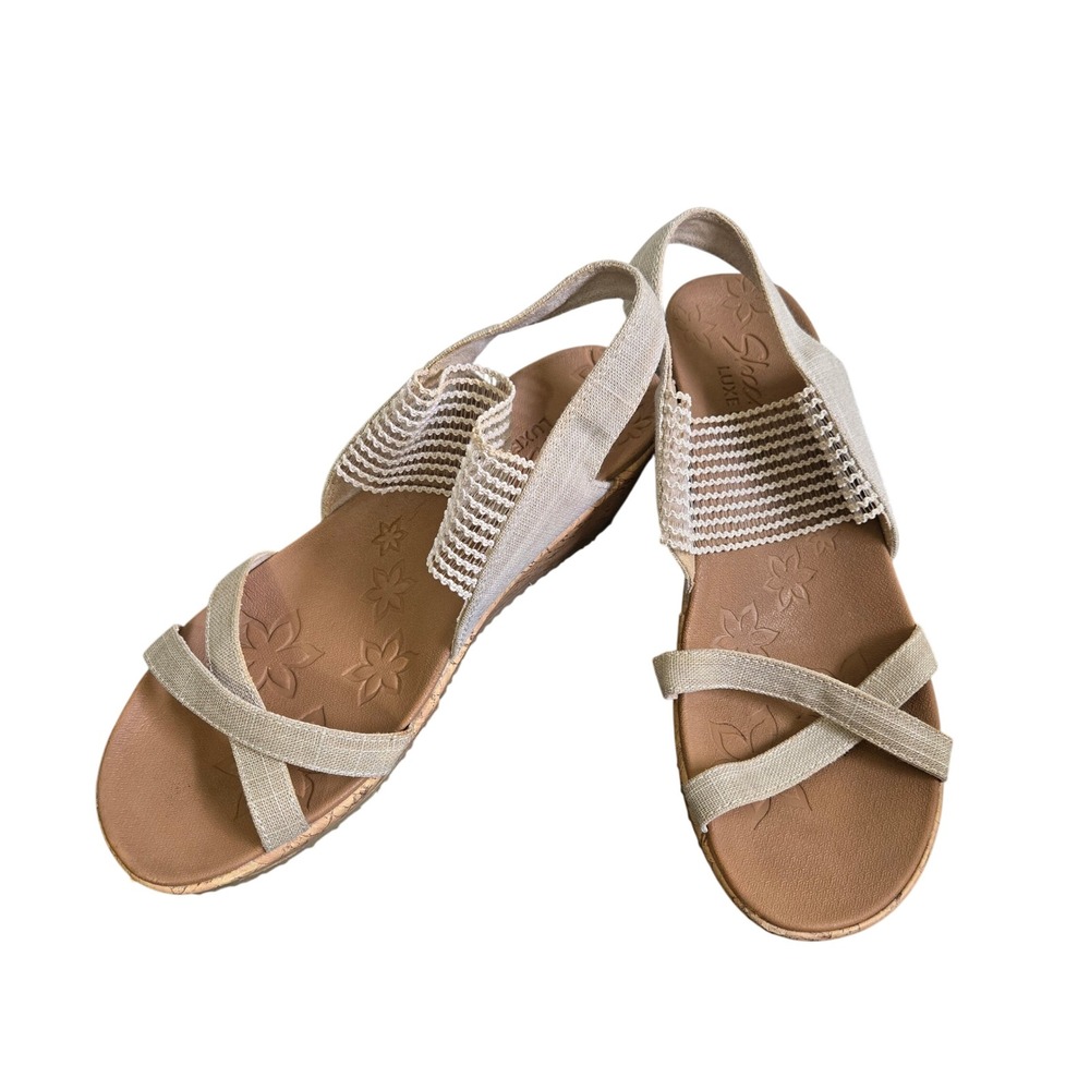Skechers Rumble On Night Sky Wedge Sandals Natural Beige 31723 Womens 9